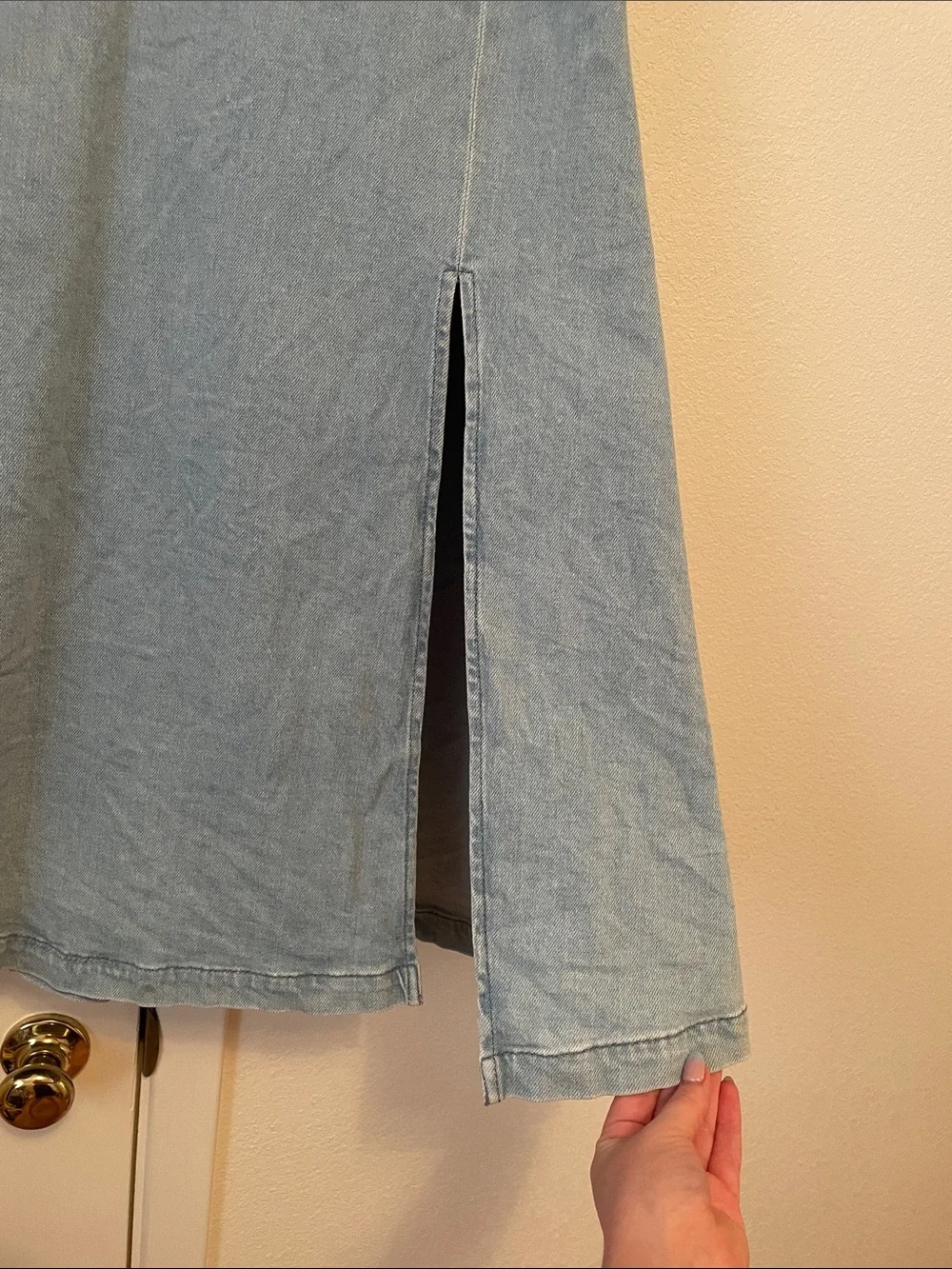 Light Denim Blue Maxi Skirt with Side Slit